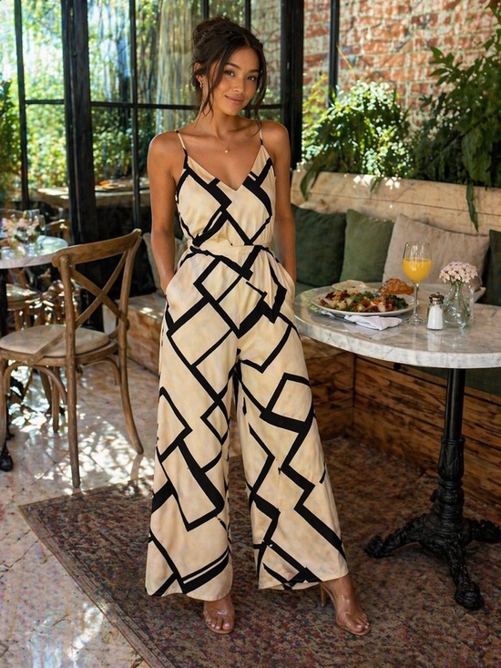 Pants - Geometric Black and Cream Jumpsuit